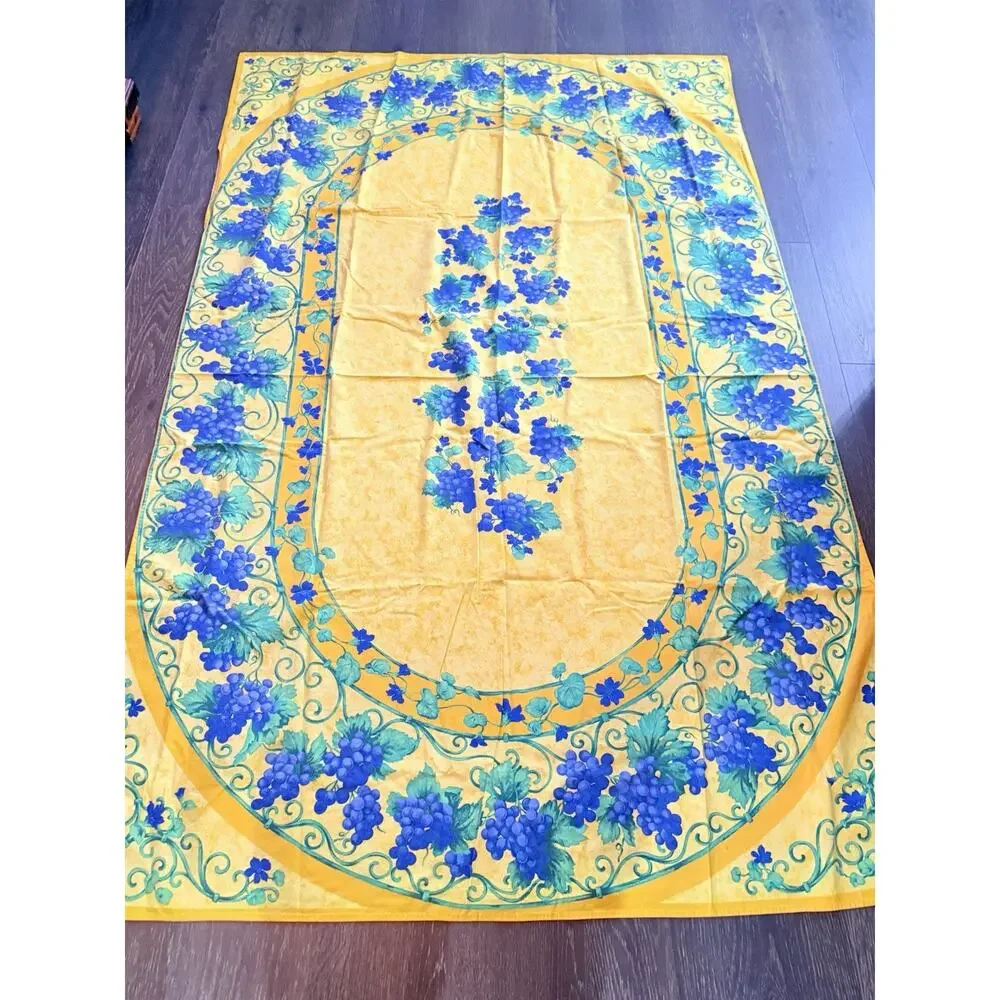 Bright Yellow tablecloth with purple grape Rectangular